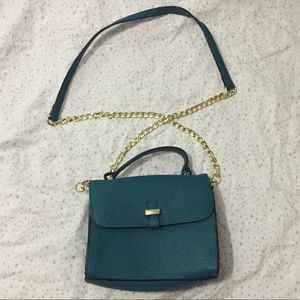 Teal Blue and Gold Crossbody Purse
